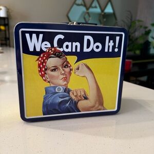 Retro 'We Can Do It!' Lunchbox - Blue and Yellow